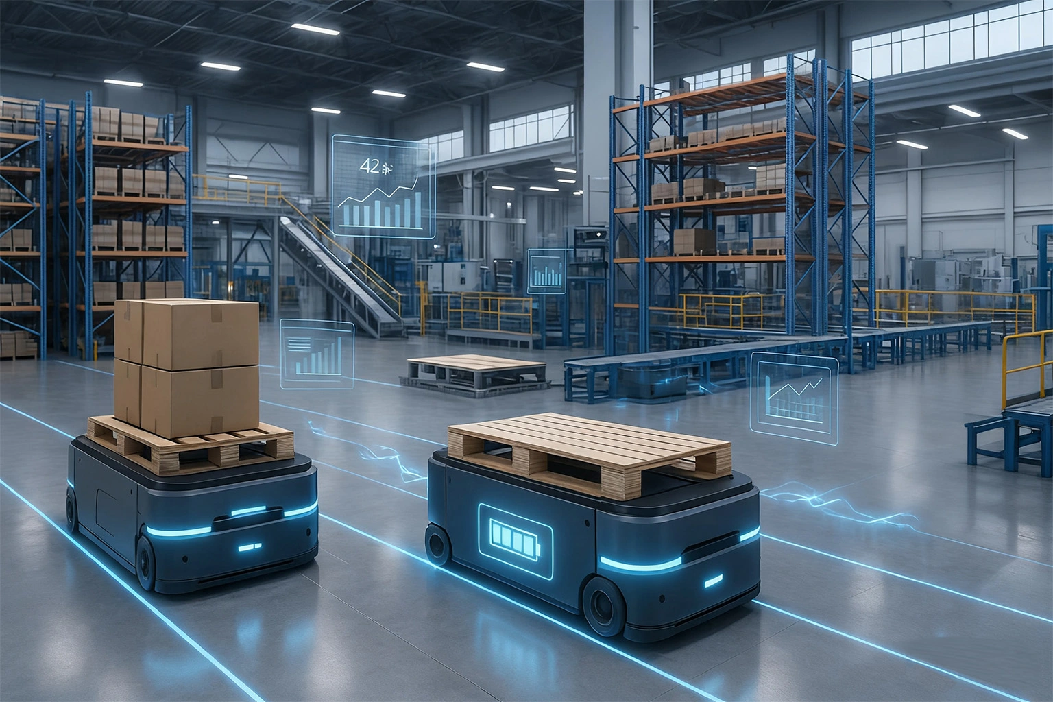 24 volt 200 ah lithium battery powering AGV automated guided vehicles.